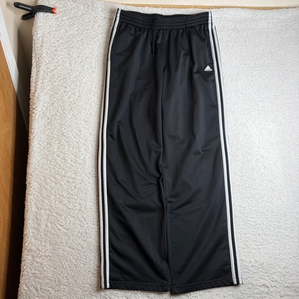 Adidas Mens Track Pants Black White 3 Stripe XL Sweatpants baggy wide leg